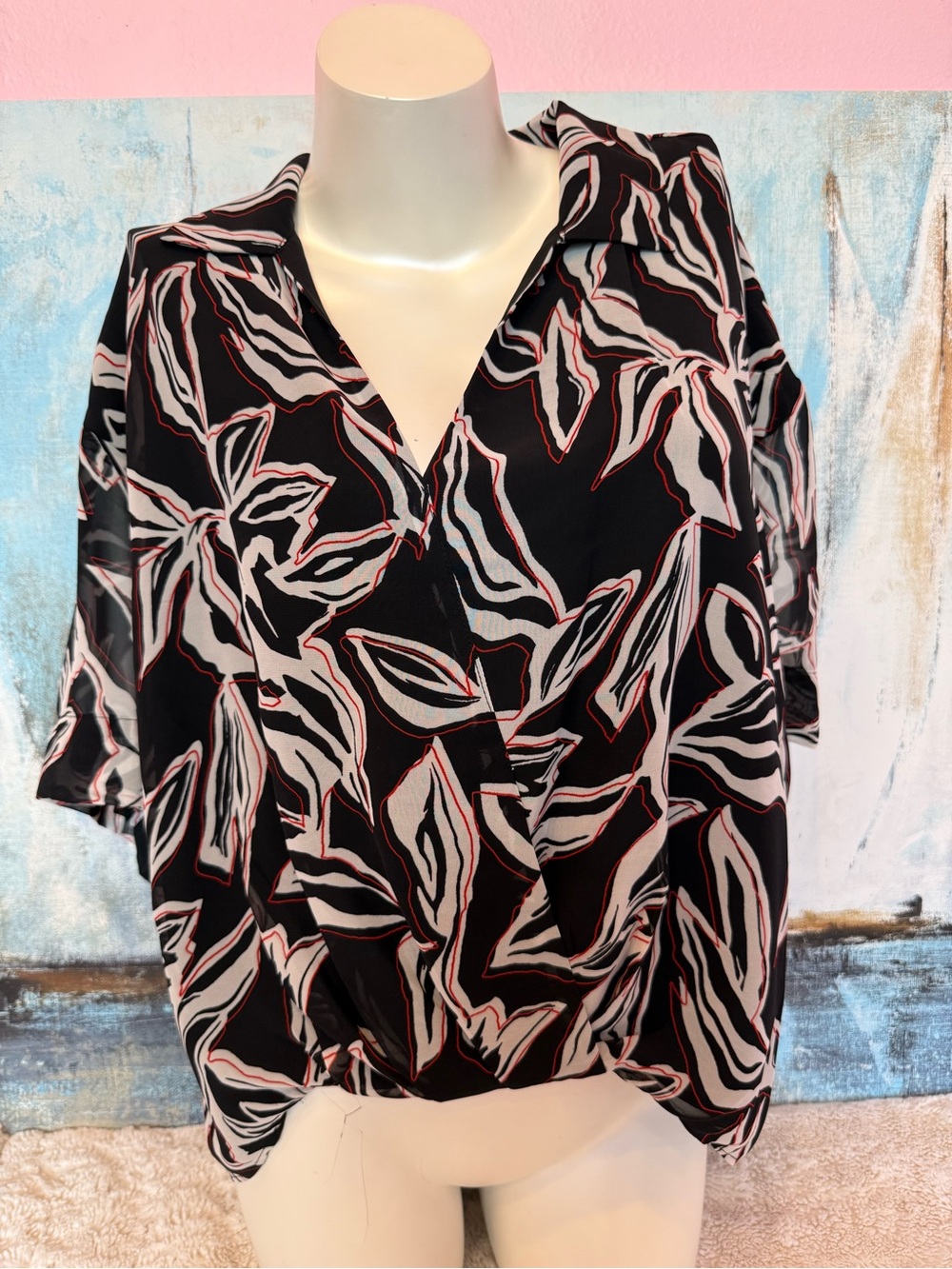 Calvin Klein Black Floral-Leaf Print Blouse